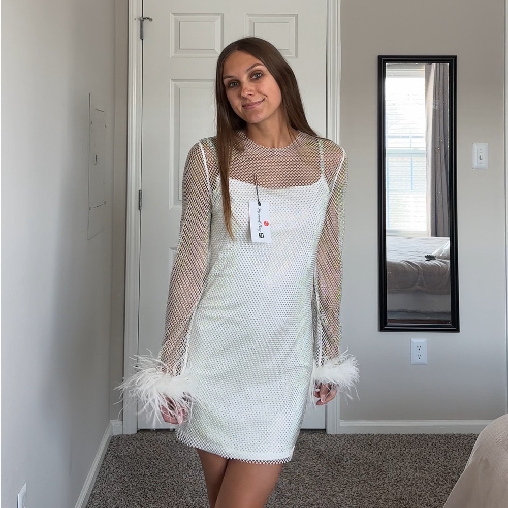 Feather sleeve Bedazzled Dress